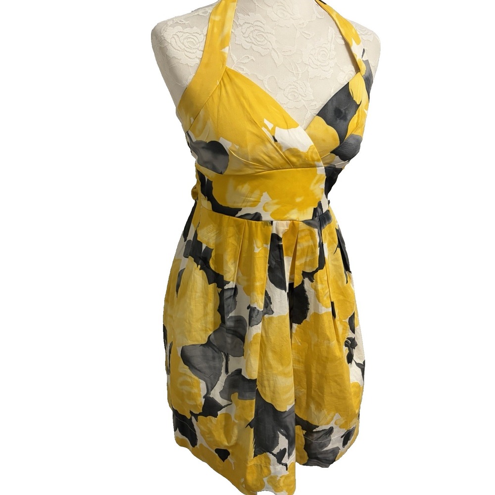 Babydoll Halter Dress~Sz S~Yellow Bra top Crinoline Slip Cotton Pinup Rockabilly